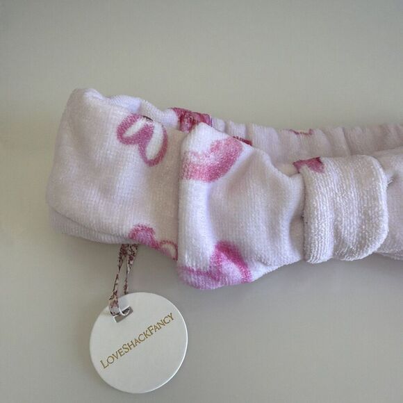 Love Shack Fancy Rare Print Face Wash Headband With Bow Blushing Kisses NWT Pink main image 4